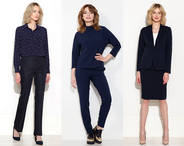 Granatowy total look komplet żakiet i spódnica 